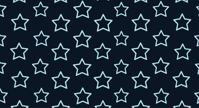 Glimmering light blue stars with a chalk-like texture are arranged in a neat grid, creating a magical seamless pattern on a dark background.