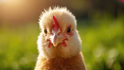 Naklejka premium Adorable Chicken Bathed in Sunlight, Playful Vibe