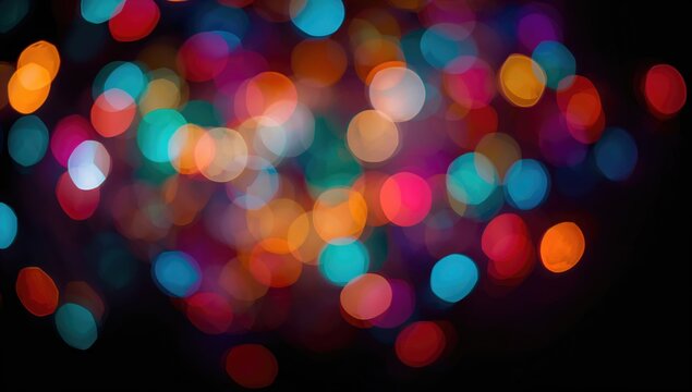 Colorful bokeh lighting against a dark backdrop, ideal for UI design