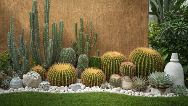 Cacti and succulents arranged in greenhouse setting, promoting plant care and maintenance