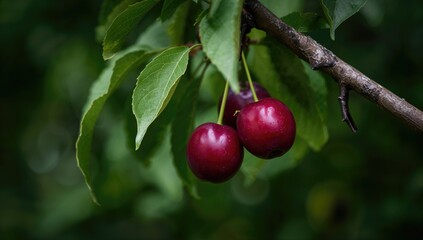 Obraz premium Cherry Plums Hanging from a Tree, Seasonal Change