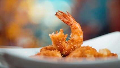 Abstract Blurred Background Featuring Fried Shrimp, Texture for Culinary Design