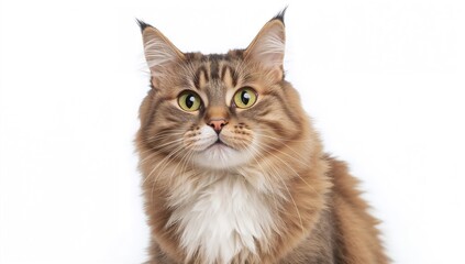 Obraz premium A cute Scottish Straight cat on a plain white backdrop, embodying playfulness