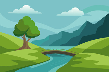 Fototapeta premium landscape with river and mountains