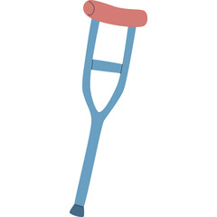 Crutch medical equipment for mobility support with blue handle and frame on transparent background flat design illustration