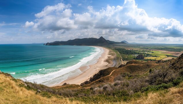 Itzurun beach and Zumaia coast hills panorama, seasonal change