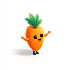 Cute cartoon carrot character with arms and happy expression, showcasing vibrant colors and playful design