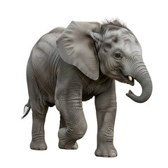 Fototapeta premium A young african elephant with textured skin stands facing left on a transparent background isolated on transparent background
