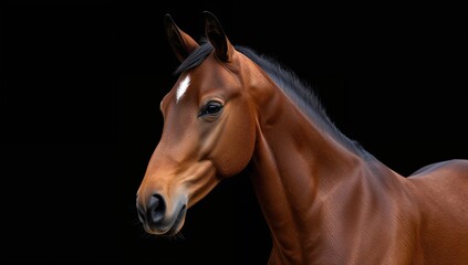 Fototapeta premium Close-up of a young Arabian mare against a dark backdrop