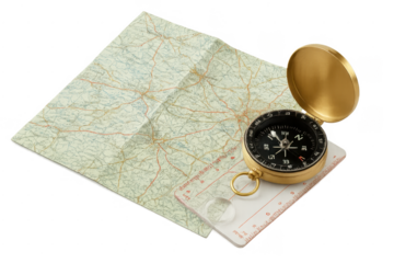 Compass and map providing navigation for travel and exploration