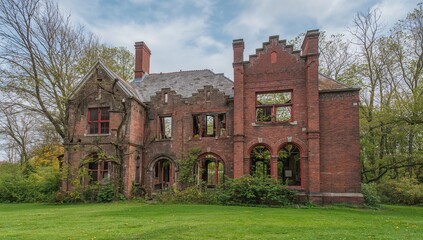 Fototapeta premium A crumbled structure, historical importance of a century-old red brick castle renovation