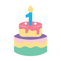 Cute 1st Year Birthday Cake Vector Illustration.eps