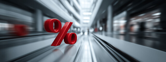 A modern, motion-blurred image of a percentage chart in a corporate setting