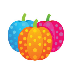 3D Colorful Pumpkins with Polka Dots Vector Illustration. Cartoon Clipart & Line Art Design.eps