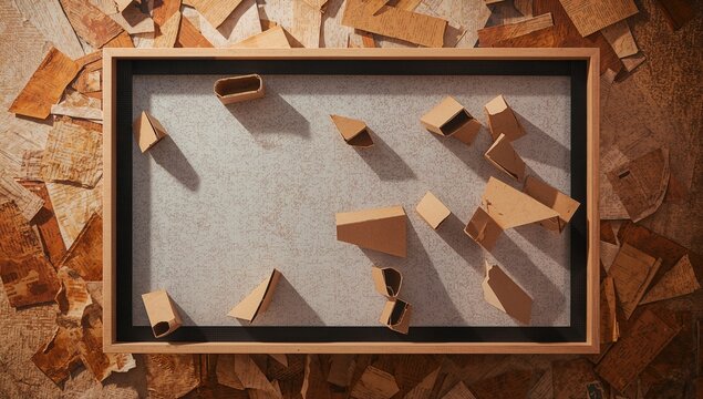 Cardboard mounted on the wall, irregularly arranged points on a flat surface