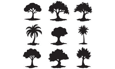 Diverse Tree Silhouettes Set for Nature and Landscape Designs