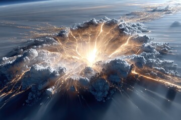 A top-down shot of a network of glowing digital lines convergence