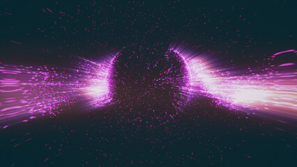 Fototapeta premium Abstract round sphere of pink particles of magical glow on a dark space background