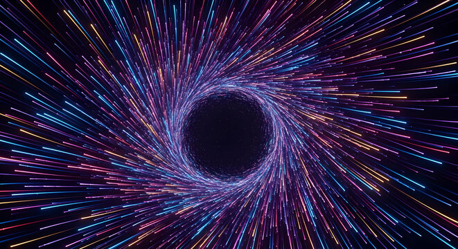Hyperspace Wormhole Abstract Digital Neon Lights Vortex Copy Space