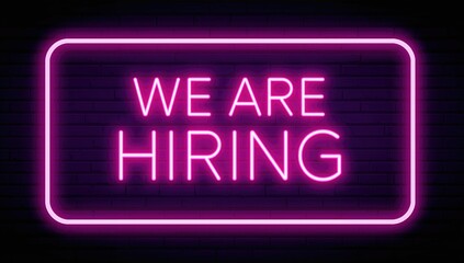 Neon invitation for recruitment agency, focusing on job searching and hiring opportunities