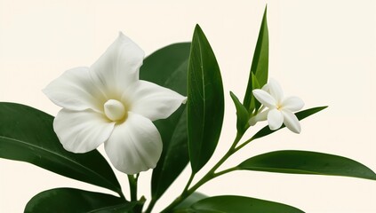 Obraz premium Blooming gardenia and jasmine flowers with leaves, vibrant floral beauty in nature