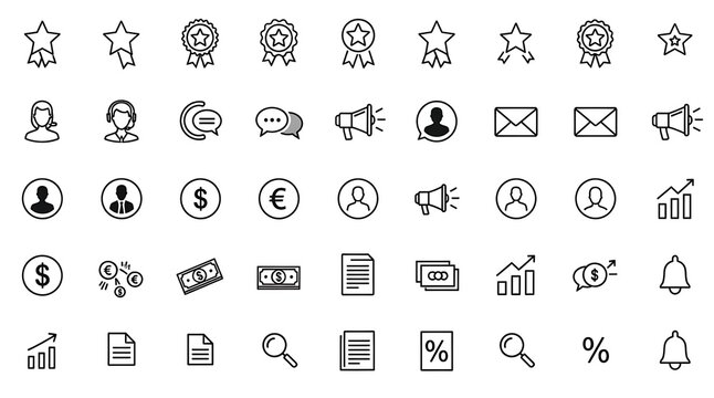 Stylish Business Icons Representing Online Marketing And Customer Care