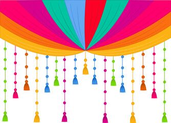 vector illustration of decorative colorful tassel garland tent for Indian wedding backdrop
