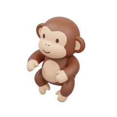 Charming 3D illustration of a playful monkey character, featuring smooth textures and an endearing design, perfect for children's content and animated themes