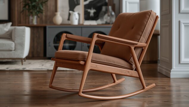 Wooden rocking chair, crafted for relaxation, enhancing comfort during leisure time