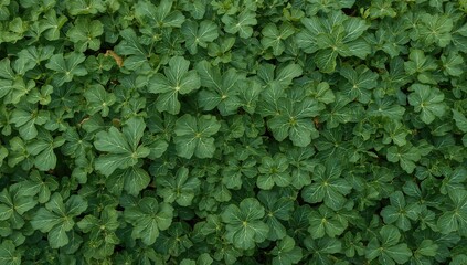 Fototapeta premium A dense collection of lush pumpkin leaves blankets the streets, creating a vibrant green landscape, seasonal change