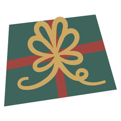 Square Christmas Present with Red Bow and Diagonal Green Pattern