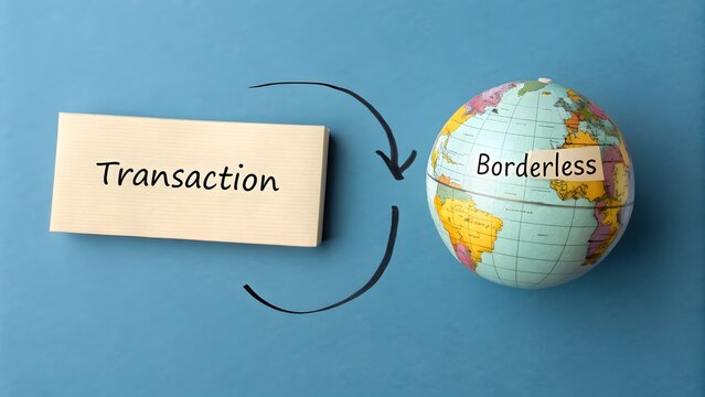 Globe and arrows illustrating global transaction concept