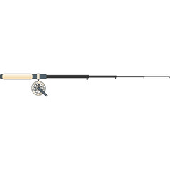 Fishing Rod and Reel With Natural Wood Handle and Silver Accents on White Background Ideal For Outdoor Recreation and Sport
