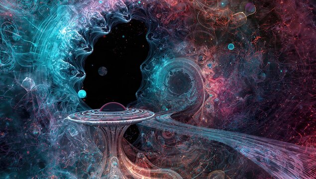 Fractal abstraction in vibrant hues, exploring geometric patterns and visual complexity