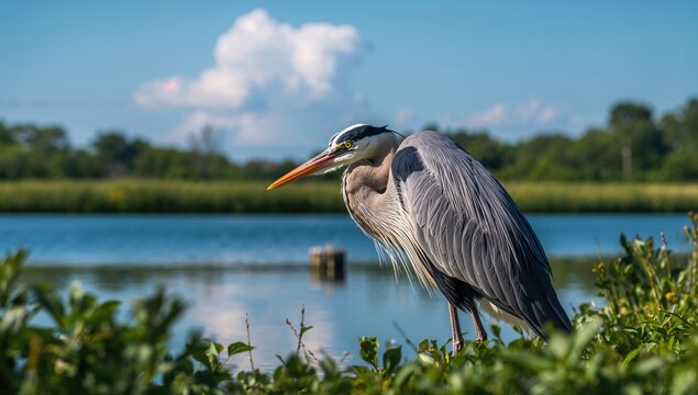 Great grey heron searching for sustenance, focus on hunting behavior - Powered by Adobe