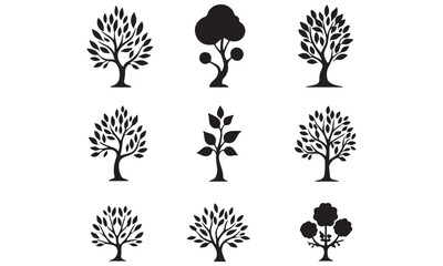 Diverse Tree Silhouettes Set for Nature and Landscape Designs