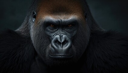 Obraz premium Closeup of a large silverback gorilla's intense gaze, emphasizing focus and strength