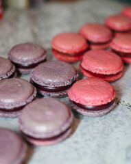 Homemade Berry Macarons with rich filling