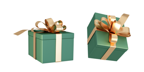 Green gift boxes with golden ribbon isolated on white