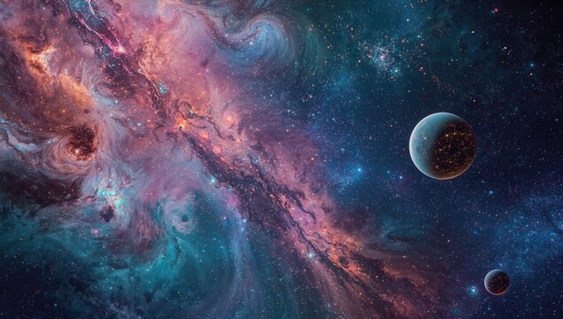 Vibrant cosmic scene filled with swirling colors and stars, a captivating backdrop for creative projects