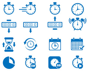 time icon set stopwatch alarm clock schedule vector collection. Stopwatch clock and timer vector icons for scheduling and countdown design. 