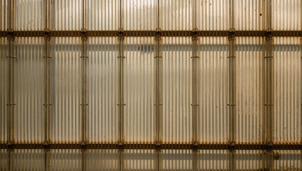Close-up of a grimy translucent panel crafted from corrugated plastic, segmented by a grid of darker lines, maintenance challenge