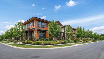 Obraz premium A modern residence alongside a paved roadway, urban density