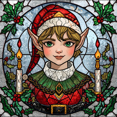 Stained Glass Christmas Elf