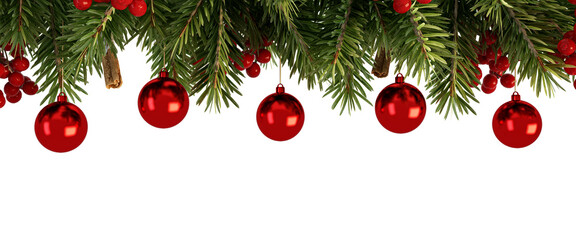 christmas tree decoration with red ball isolated on white