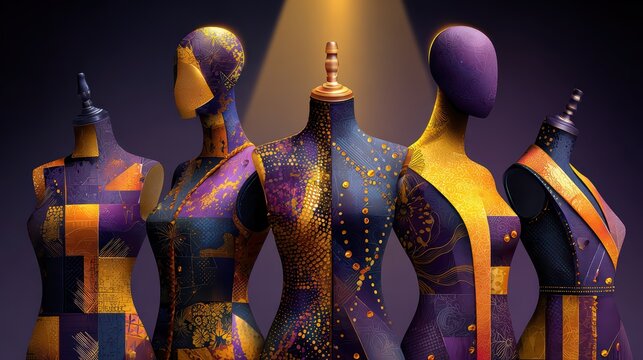 Colorful Mannequins Displaying Unique Fashion Textures and Patterns