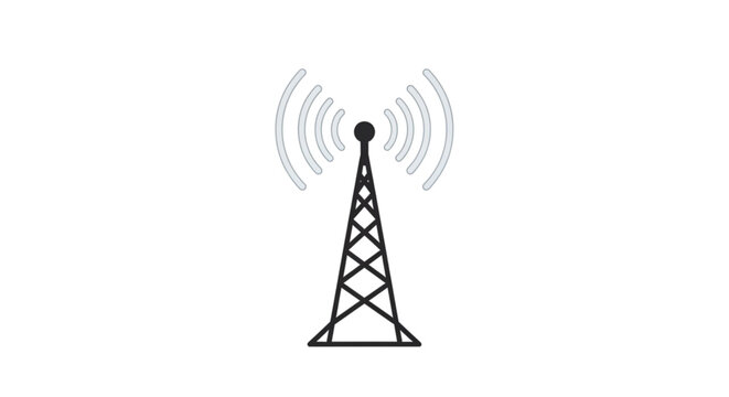 Advanced Radio Transmission Tower Signal Waves Illustration: Cellular Network Antenna, Wireless Communication Mast, Telecom Broadcast Infrastructure, 5G Connectivity Icon