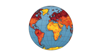 Autumn Global World Map Illustration with Fall Colors and Leaf Textures.