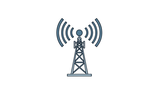 Advanced Radio Transmission Tower Signal Waves Illustration: Cellular Network Antenna, Wireless Communication Mast, Telecom Broadcast Infrastructure, 5G Connectivity Icon