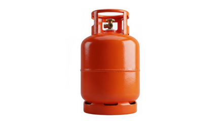Bright orange liquefied petroleum gas cylinder with valve top